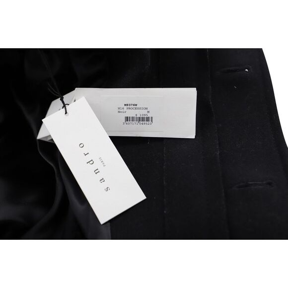 Sandro Paris Hooded Wool Blend Coat Men black Parkas - Picture 6 of 6